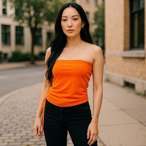 Women’s Orange Tube Top Ruched Terry Cloth